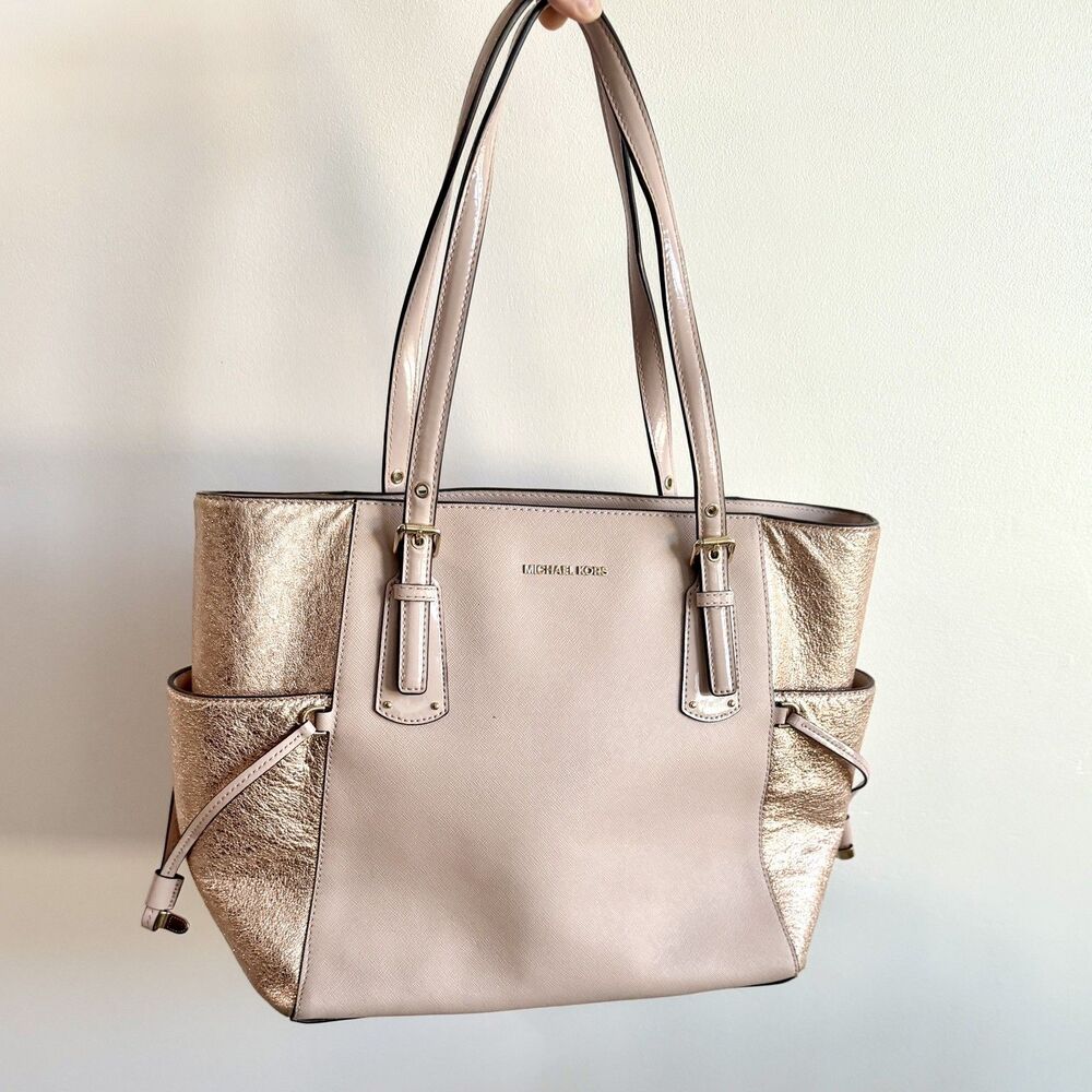 Michael Kors Voyager East West Tote Blush Pink Rose Gold Leather Purse
